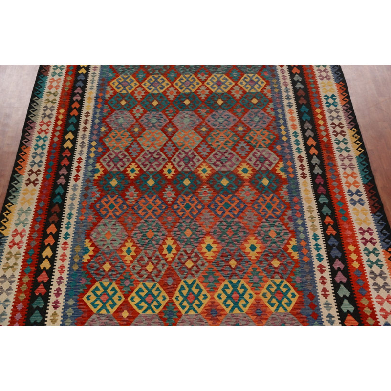 Tapis oriental géométrique en laine Kilim 10 x 16