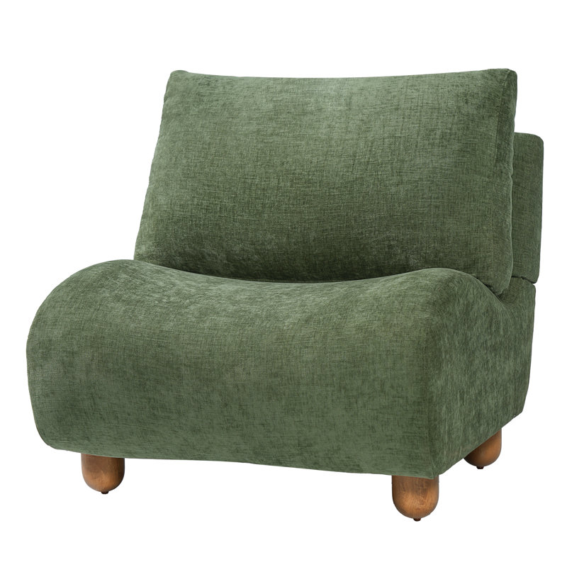 Chaise d'appoint rembourrée moderne Vernon avec silhouette courbée, coussins de dossier doubles et pieds en bois, 2