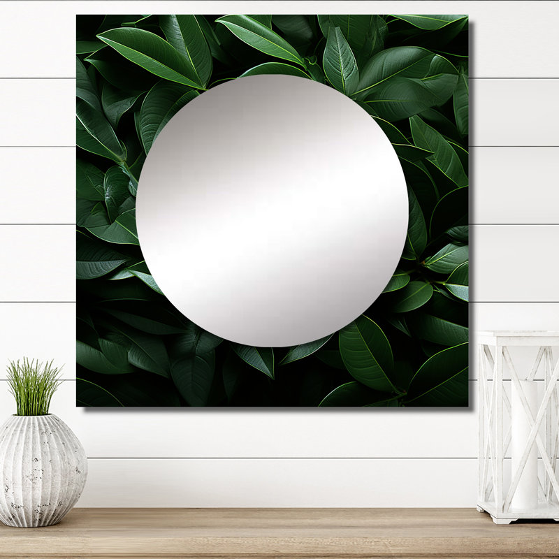 Gerbina - Abstract Botanicals Square Living Room Wall Mirror Art, 23" x 23"