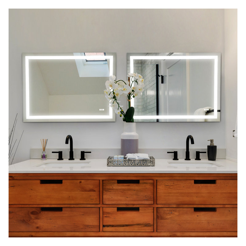 Miroir de salle de bain 48 po x 36 po à DEL avec antibuée et capteur tactile - Miroir de salle de bain moderne sans cadre avec éclairage pour salle de bain, maquillage et rasage