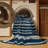 Washable Indigo Light Gray Striped Area Rug-1074632573