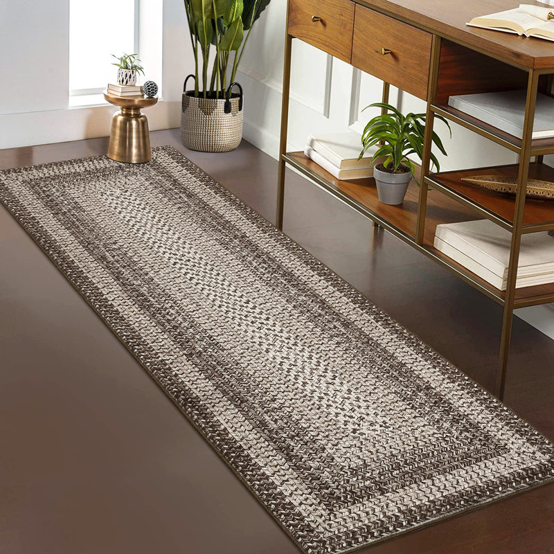 Machine Washable Non-Slip Non-Shedding Area Rugs for Living Room, Farmhouse Printed Braided Bordered Carpet, Stain Resistant Thin Foldable Floor Cover for Nursery Dining Room