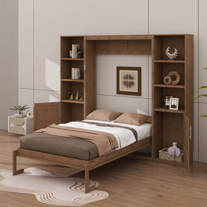 Grand lit escamotable avec tablettes et armoires