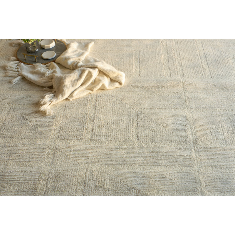 Maddox hand-tufted New Zealand Wool Ivory Area Rug, Light Beige/Ivory, Rectangle 10' x 14'