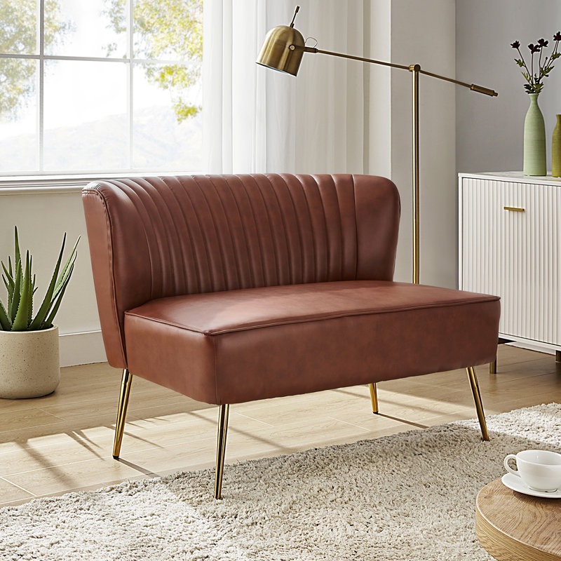 Euclid 47'' Modern Faux Leather Armless Loveseat with Channel Tufted Back, Brown Faux Leather