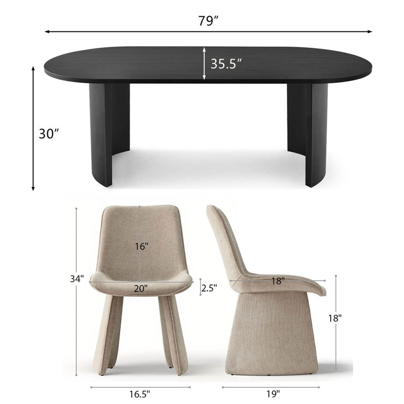 7-Piece Modern Oval Dining Table Set, Khaki