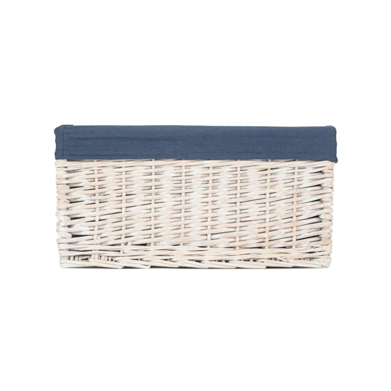 Navy Lined Open Storage Basket Small, White
