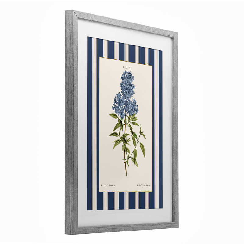 «Lilac Study Over Stripes», reproduction encadrée sous verre, conception de Corinne Haig, H 20 po x l 14 po