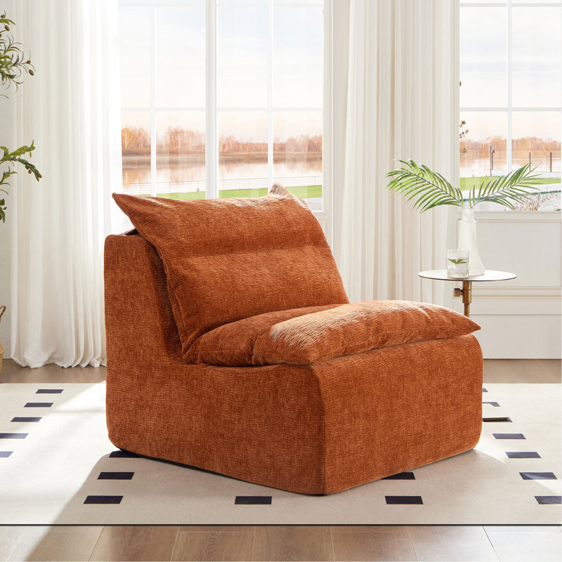 Méridienne à assise simple avec dossier et canapé entièrement comprimé convenant au salon, Orange