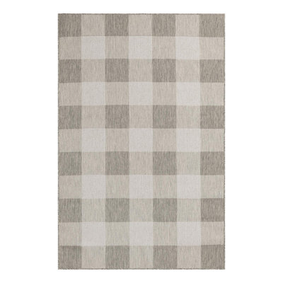 Tereon Checkered Machine Made Power Loom Polypropylene Plastic Indoor/Outdoor Area Rug in Gray