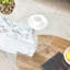 Artistic Coffee Table With White Marble And Wood Grain Collision, Smooth Tempered Glass, Support, Multiple Color Selections Contemporary Double Layer Dual Base Pattern, Oval - Scratch, Easy To