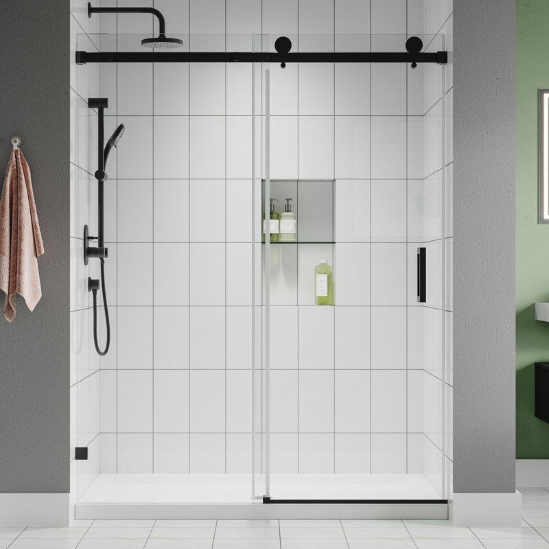 Matte Black Frameless Sliding Shower Door with Clear Glass