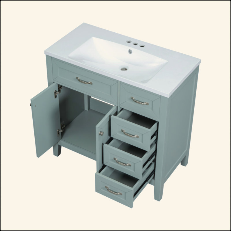 Meuble-lavabo 36 po avec lavabo, armoire de salle de bain avec tiroirs, structure solide et panneau de fibres à densité moyenne