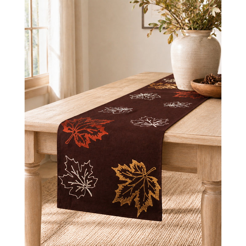 Dresden Embroidered Fall Table Runner, Coffee, 54" L x 16" W