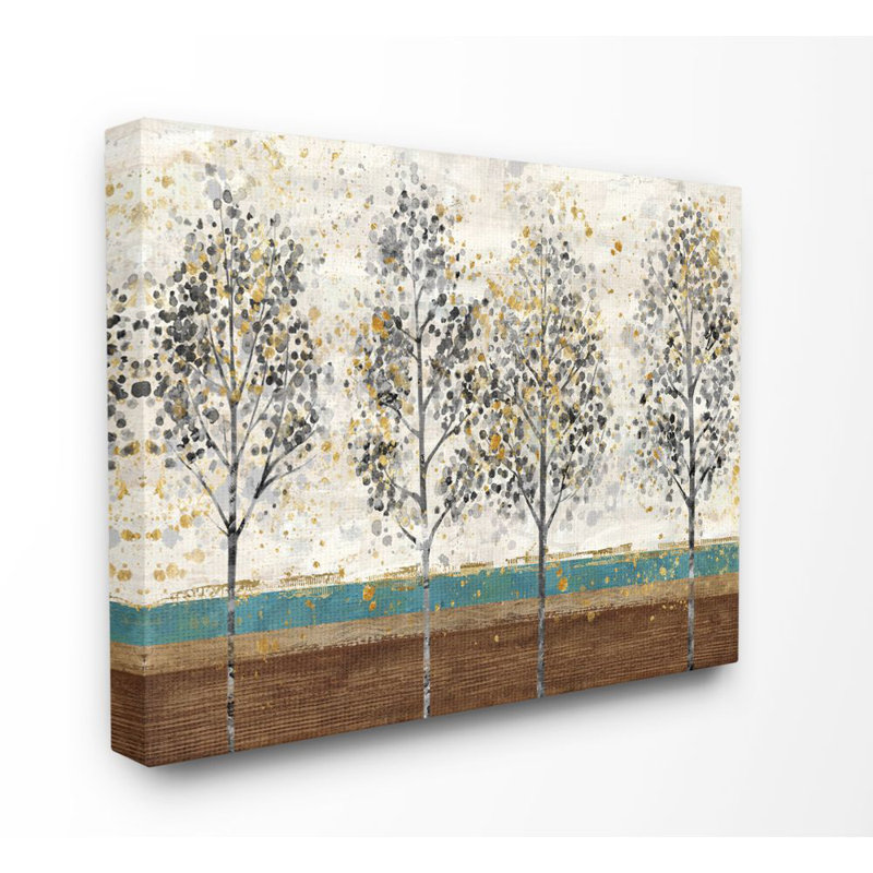 « tree line abstract gold blue landscape », reproduction d’art, H 24 po x l 30 po x P 1,5 po, Toile tendue