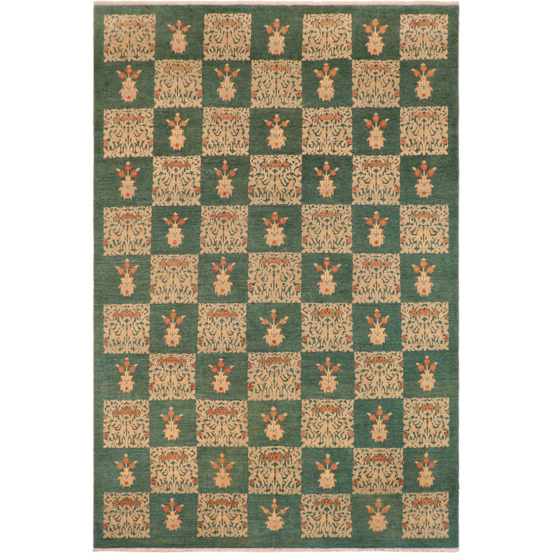 Tapis unique brun clair / vert 9 pi 11 po x 13 pi 6 po Drake par Arshs Fine Rugs