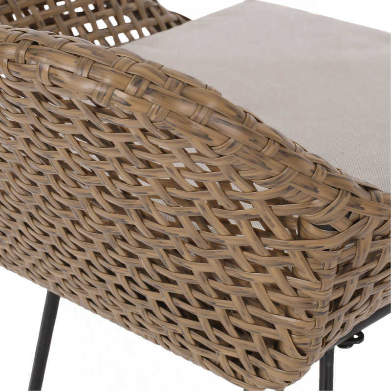Tabouret de bar 29,25 po en osier et fer à dossier bas brun clair avec ensemble beige (ensemble de 2)