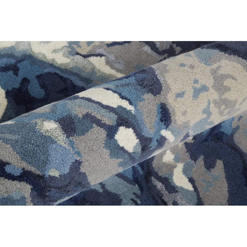 Floral Area Rug in Blue, Rectangle 10' x 14'