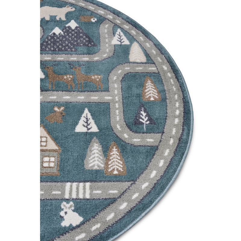 Adventures Children Teal Rug, Round 100cm