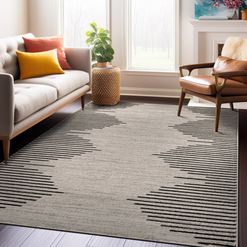 Tapis crème / noir Damarcus, Rectangle 4 pi x 6 pi, Cream