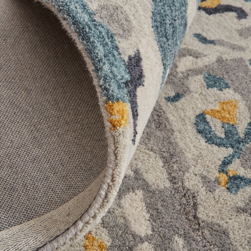 Casual Abstract, Gray/Yellow/Blue Area Rug, Rectangle 9' x 12'