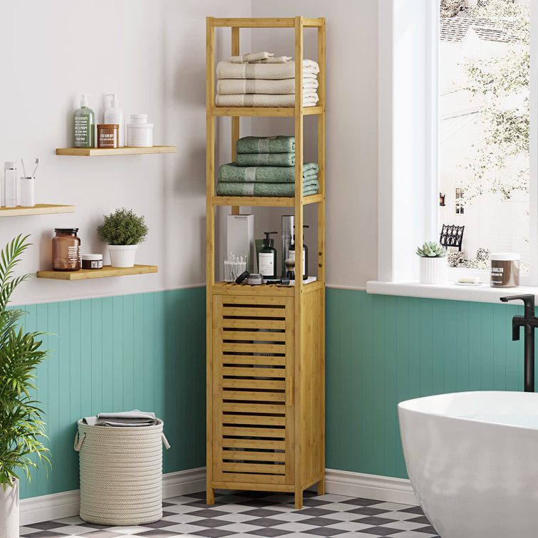 Tall Bathroom Storage Cabinet with 5 Shelves & Storage Drawer, 67 H  Bathroom Cabinets Freestanding, Narrow Linen Cabinet with Door, Slim Linen  Tower