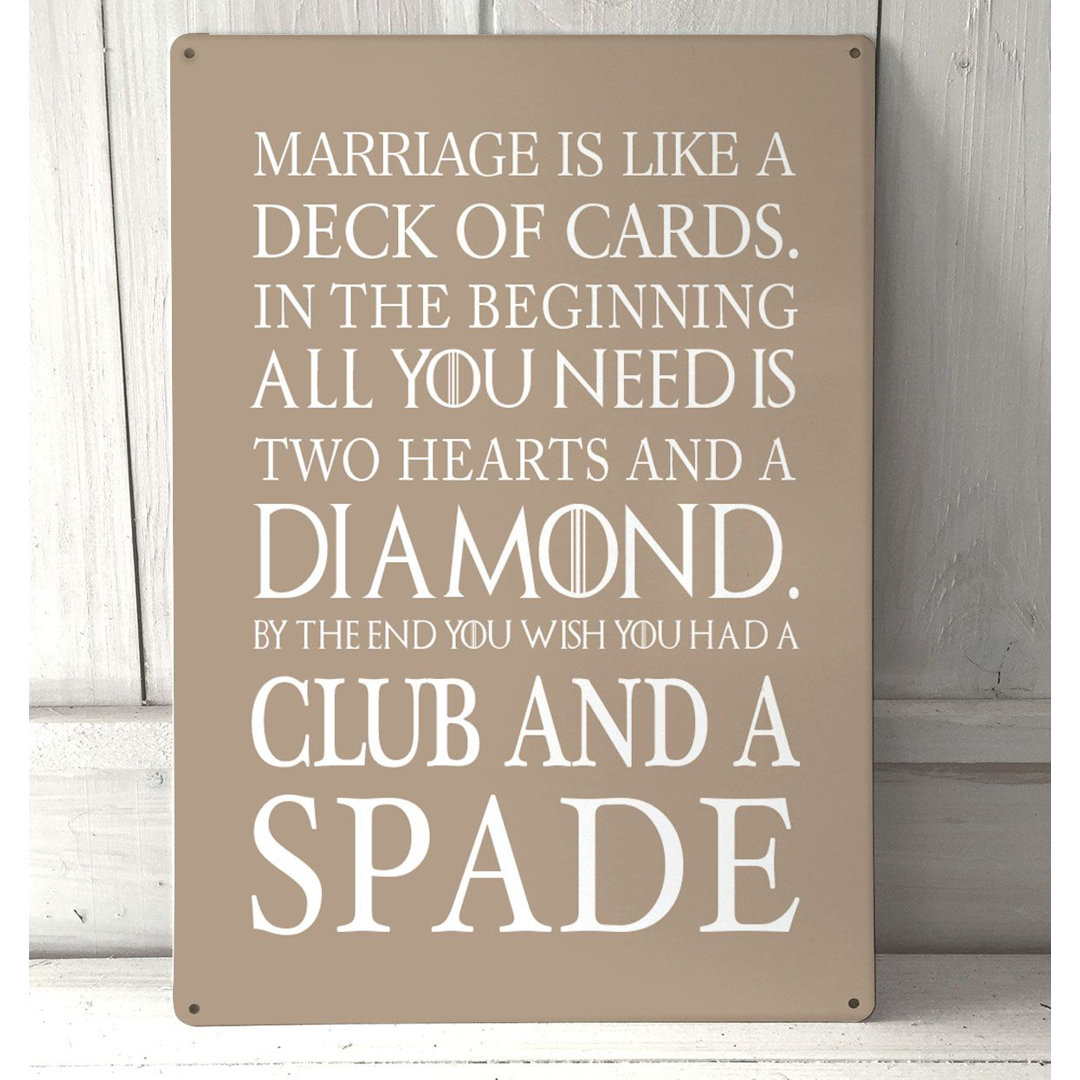 'Marriage Is Like A Deck Of Cards' - Unframed Typography Print on Metal