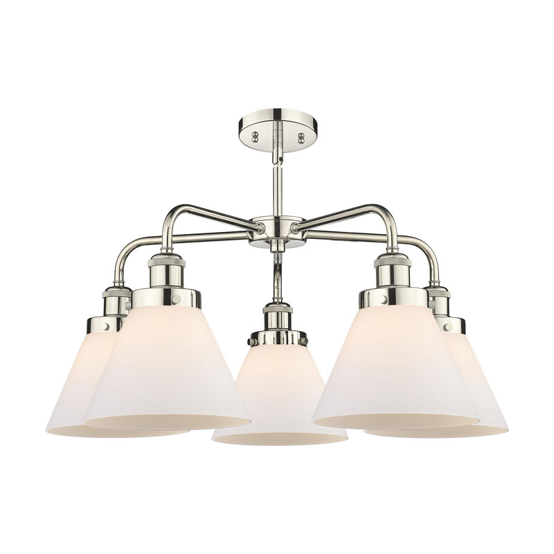Lustre suspendu 5 lumières Cone, Blanc mat, Nickel poli