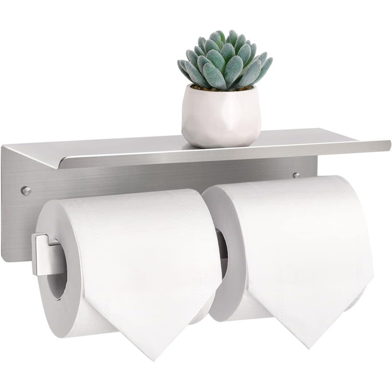 Porte-papier hygiénique double rouleau avec tablette, distributeur de papier hygiénique mural, fabrication en acier inoxydable antirouille