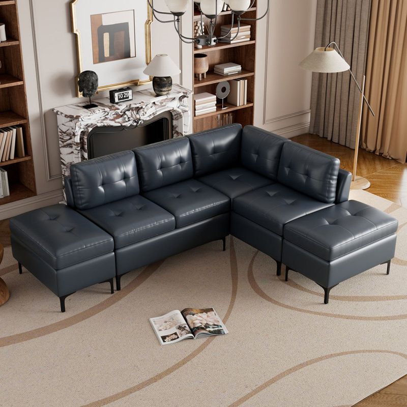 Canapé modulaire en L 94,88 po, Similicuir bleu
