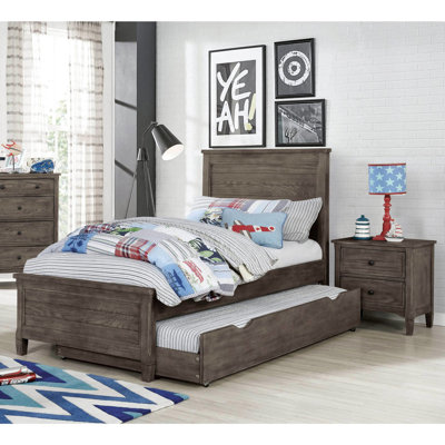 Lit simple avec lit gigogne de style transitionnel, gris chaud brossé au fil de fer, bois massif et placage, conception résiliente pour la chambre à coucher