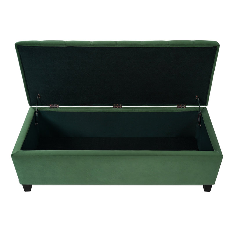 Repose-pieds de rangement rectangulaire capitonné de 50 po Idalynn, Vert