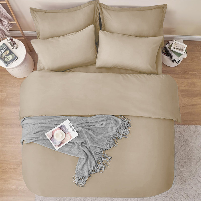 Premium 4-Piece Ultra-Soft Microfiber Duvet Complete Cover Set, Beige, Single Duvet Cover + 2 Additional Pieces