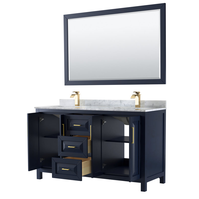 Daria 60'' W Double Vanity, White, White Cultured Marble, Brushed Gold