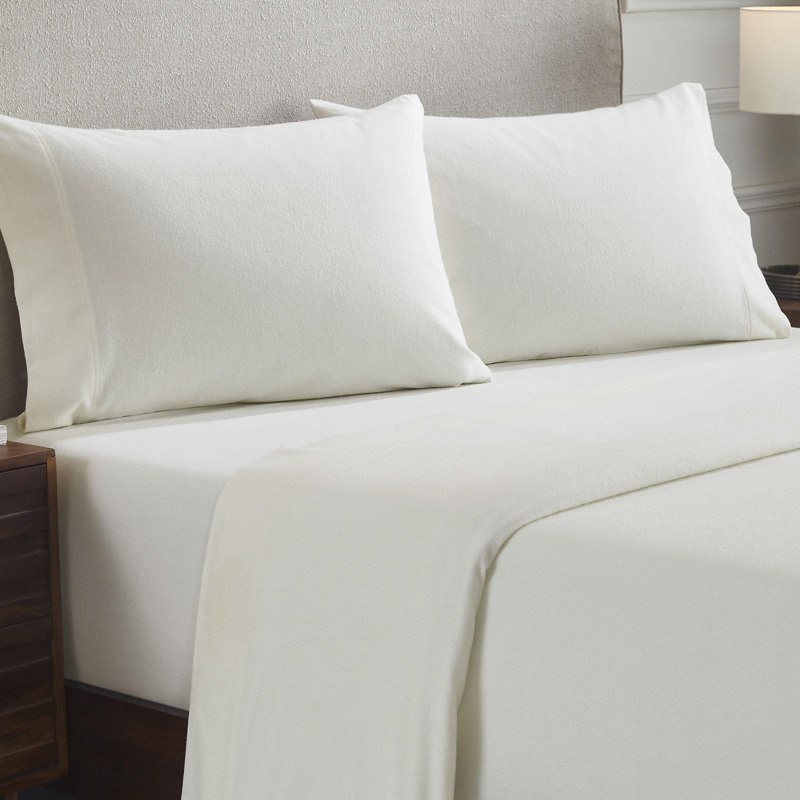 Ensemble de taies d'oreiller en flanelle de coton toutes saisons, Ivoire, Standard