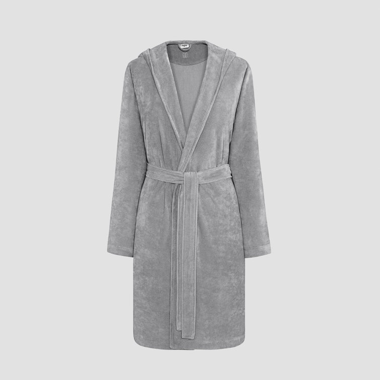 Cotton Blend Terry Cloth Above Knee Bathrobe with Pockets and Hood