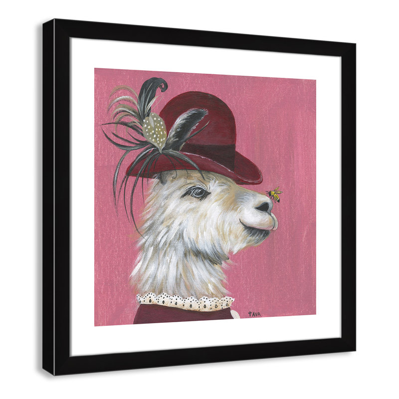 Art sur toile llama, H 24,5 po x l 24,5 po x P 0,625 po, Cadre blanc