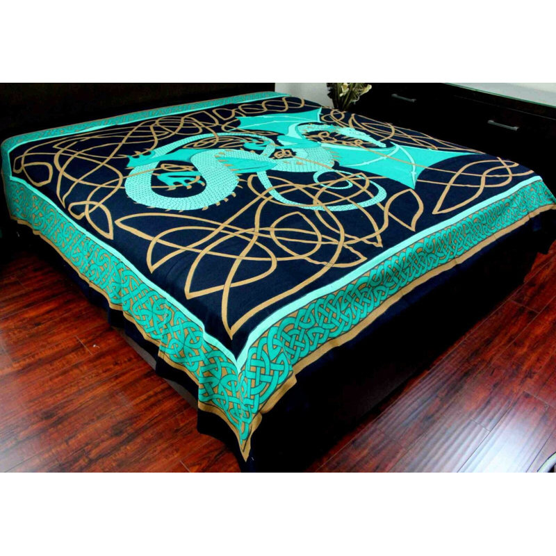 Cotton Celtic Dragon Tablecloth Rectangle, 88" H x 106" W, Green