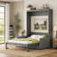 Grand lit escamotable mural avec coussin, gris