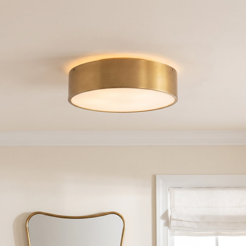 Mossy Glass Flush Mount, Aged Gold