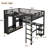 Full Size Loft Bed Frame With Built-In Wardrobe, Metal Loft Bed With Desk And Storage Shelves, Black-814101025