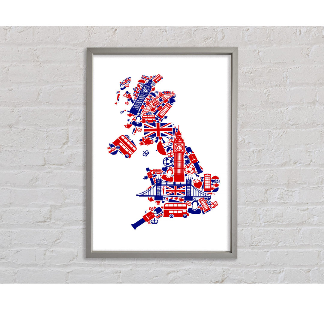 London Icons In The Shape Of The UK - Einzelne Bilderrahmen Kunstdrucke auf Leinwand