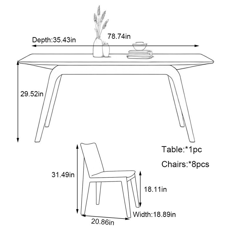 Modern rock slab solid wood dining table and chair