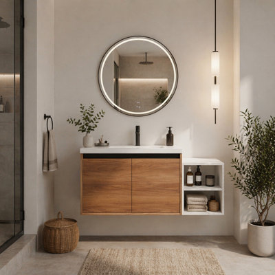 Meuble-lavabo mural de 42 po avec lavabo de comptoir en résine, 1 tablette de rangement, 2 portes à fermeture douce