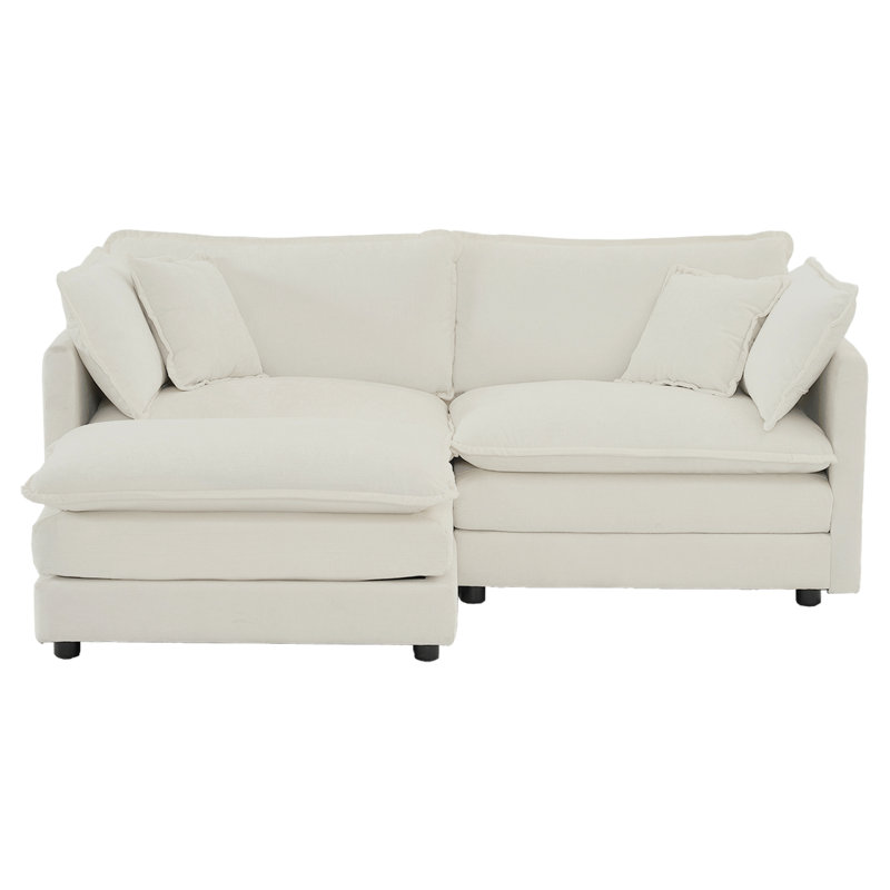 Canapé en chenille deux places avec 1 repose-pieds, canapé modulaire en L avec repose-pieds 2 places, causeuse avec repose-pieds pour petit espace en chenille