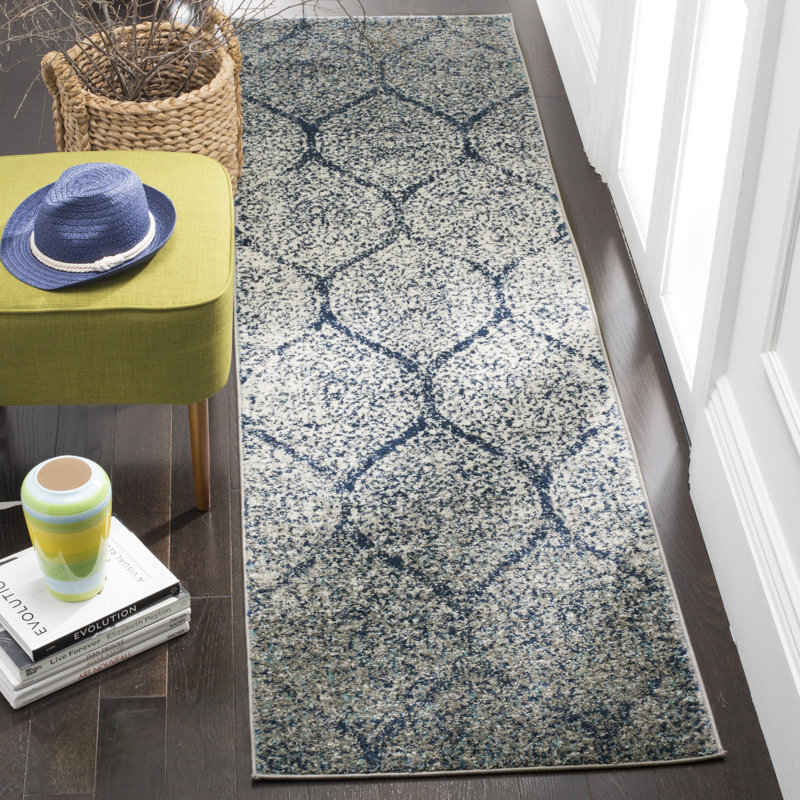 Tapis bleu marine / argenté Christa, Tapis de couloir 2 pi 3 po x 6 pi