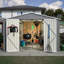 Remise de rangement extérieure grise de 10 pi x 10 pi avec un design mis à jour et des portes verrouillables, un toit incliné pour la ventilation, idéal pour les besoins d'organisation de la cour arrière, grand jardin