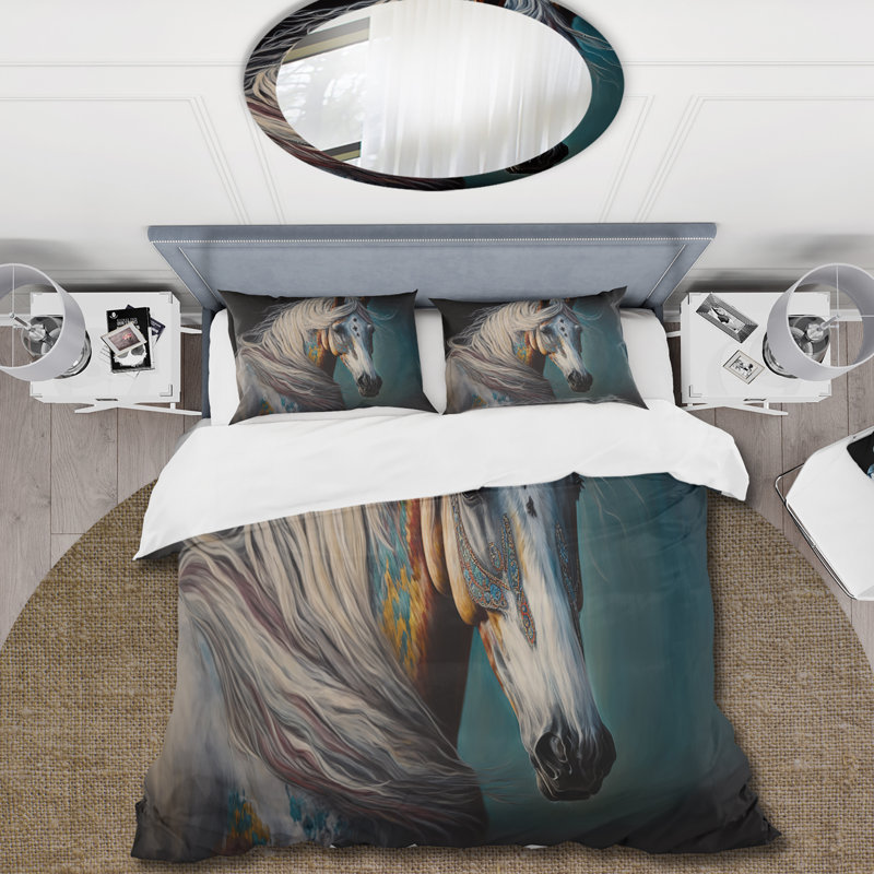 Cheval indien avec crinière colorée III - ensemble de housse de couette animaux - microfibre de polyester