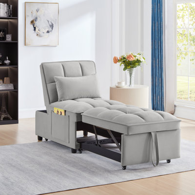 Canapé-lit simple multifonctionnel 4 en 1 pour patio avec poches de rangement, canapé-lit simple capitonné avec dossier réglable et coussins, méridienne convertible