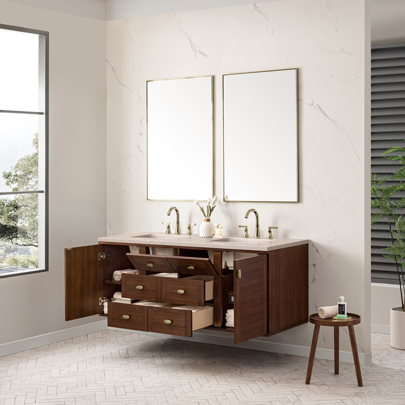 Amberly 60" Double Bathroom Vanity Set, Carrara White, 8" Widespread, 60"